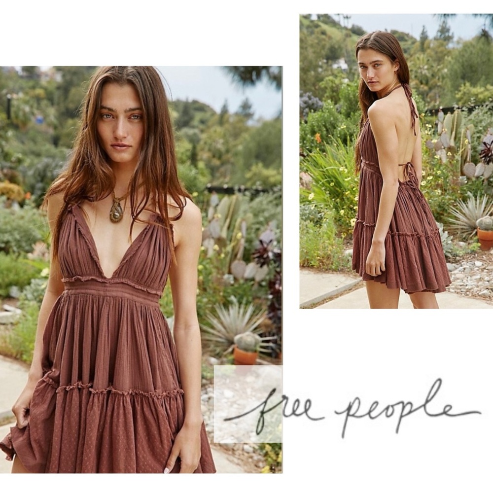 Rare HTF Free People | 100 Degree Flowy Layered Mini Dress in Mauve Sz L - Picture 1 of 17